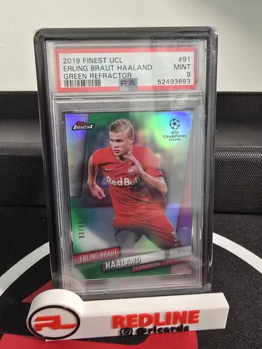 2019 Topps Finest Erling Braut Haaland Green Refractor Rookie #91 PSA 9 /99 RC