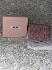 Miu Miu Pink Leather Wallet-Women’s Designer Purse With Logo Compact,Authentic👛
