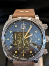 Spinnaker Hull Quartz SP-5068-02 42mm Chrono Black Dial Leather Band Men's Watch