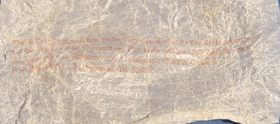 Cuchillo de latón vintage Parker Cut Co Japón 1982 Knoxville Tennessee Feria Mundial Foto 3 de 4