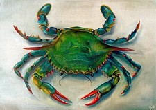 Blue Crab. Original Oil Painting In Canvas Board. 210x297mm