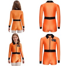Kids Girls Costume School Uniform Prisoner Jumpsuit Role-Play Turn-Down Robber