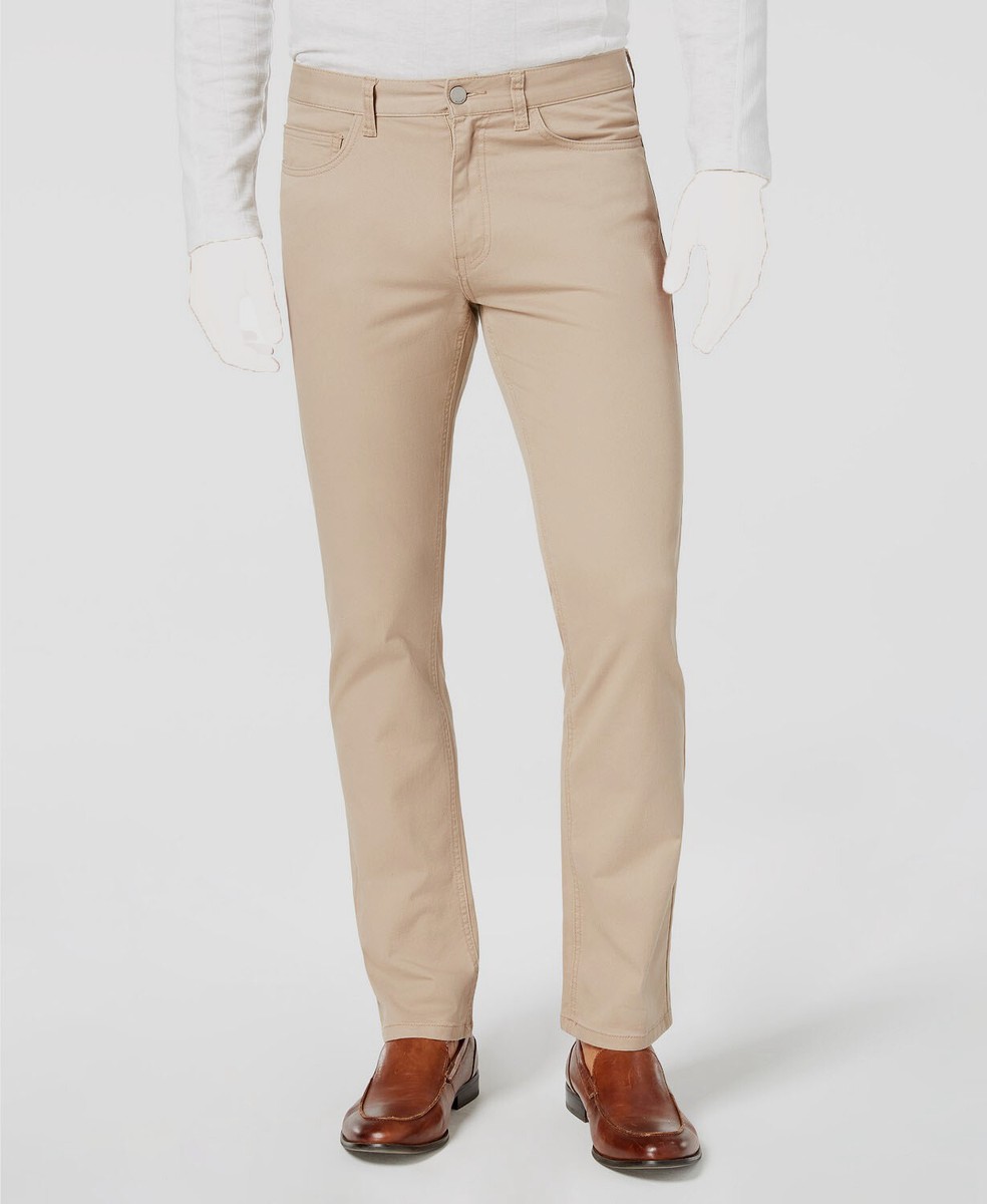 $55 Alfani Mens Beige Jeans Straight Fit Mid Rise Denim Work Pants Size 34W  32L