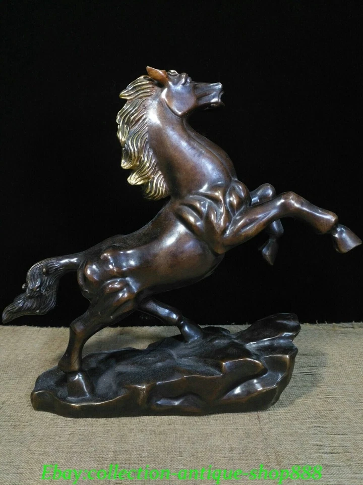 Antigua estatua china de bronce dorado Feng Shui éxito 12 caballos zodiaco animal Foto 2 de 4