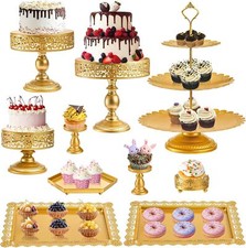 10 Pieces Gold Metal Cake Stand Set, Cupcake Holder Pastry Candy Fruits Serving