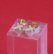 Men/Women Small Cross Earrings Stud Gold Plated Hip Hop Fashion Stainless Steel