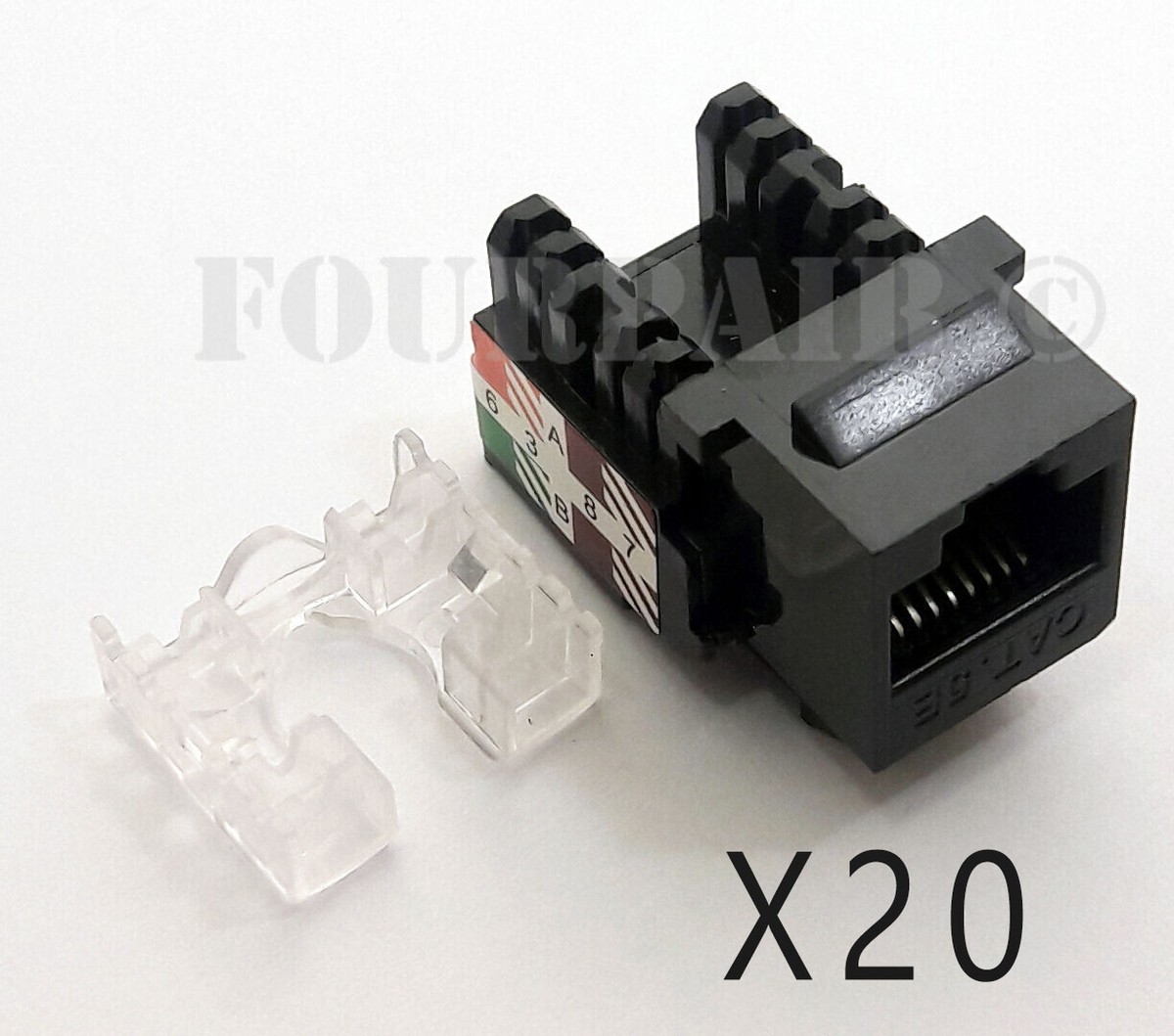 20 Pack Lot - CAT5e RJ45 110 Punch Down Keystone Modular Snap-In Jacks - Black 20 Pack Lot - CAT5e RJ45 110 Punch Down Keystone Modular Snap-In Jacks - Black