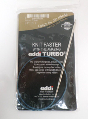 Addi Turbo Circular Needles 24'' US 4 Brass Tips Skacel Made in Germany