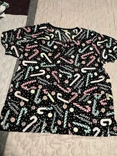 Scrub Uniform Top TAFFORD Brand Christmas Candy Cane Pattern