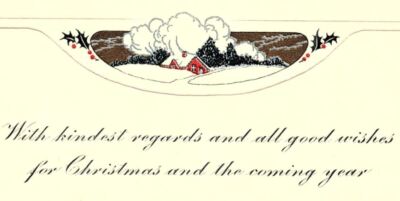 c1930 CHRISTMAS GREETINGS BEST REGARDS SNOW SCENE EMBOSSED GREETING CARD 40-95