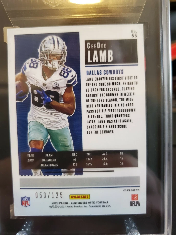 2020 Panini Contenders Optic CeeDee Lamb Rookie Ticket Red Prizm #/125 SGC 10 - Image 2 of 2