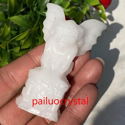 1pc Natural White Jade Gargoyles Quartz Crystal Skull Carved Figurines Gem 2.3''