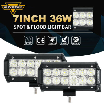 AUXBEAM 7 Inch LED Work Light Bar Flood Beam Fog Lamp Offroad Driving SUV Truck