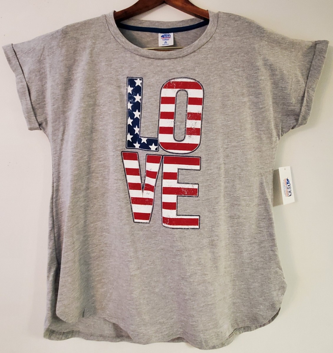Women's Funny American Flag Graphic Tee - Patriotic 4th Of July T-Shirt (Grey) - View #9