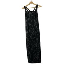 Vintage CDC Petites Black & Gray Floral Square Neck Maxi Dress 6