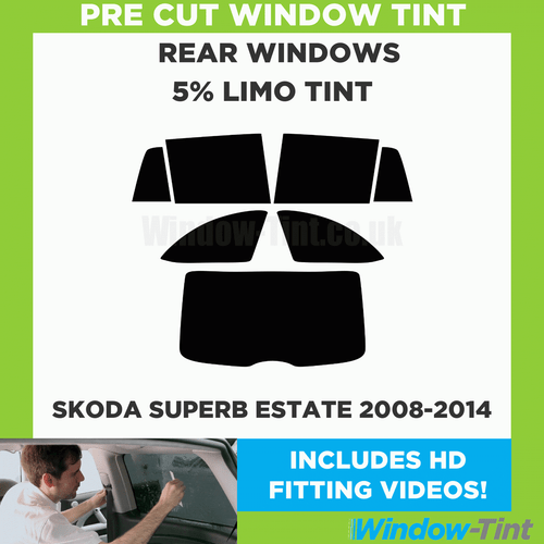 Pre Cut Window Tint for Skoda Superb Estate 2008-14 5% Limo Black Rear Car Film - Picture 2 of 10