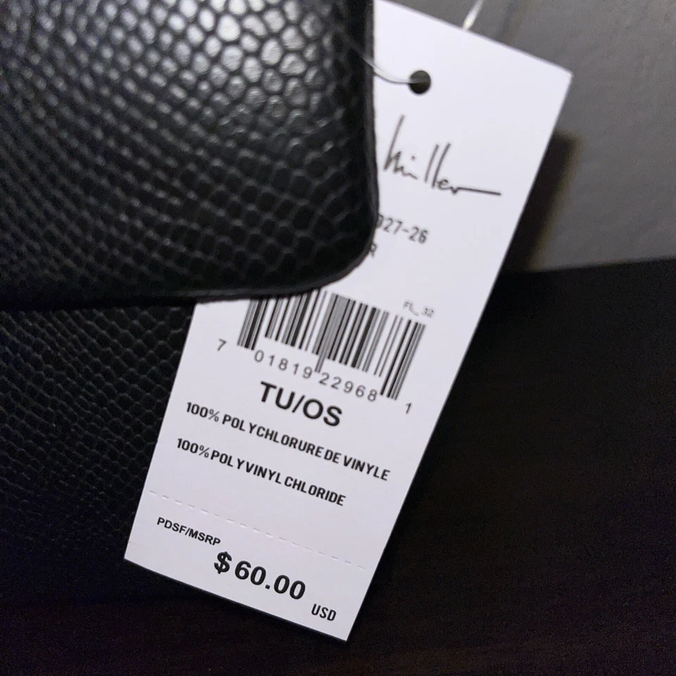 Bolsa tiracolo Nicole Miller estampa de réptil preta alça corrente nova com etiquetas $60 - Imagem 3 de 4