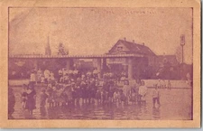 C1909 The Pool Sherman Park Sepia Wading Children Postcard
