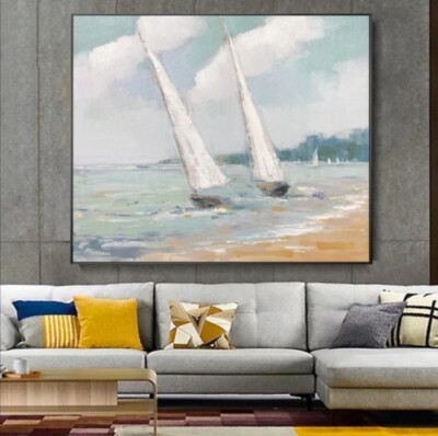 Seelandschaft, Segelboote, Abstrakt, Acrylgemälde, Leinwandbild,Handgemalt 