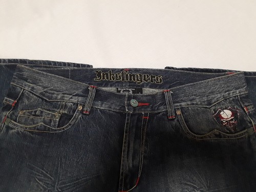 Inkslingers 36 x 34 5 Pocket Gitarre, Totenkopf Grafik Distressed Jeans - Bild 6 von 6