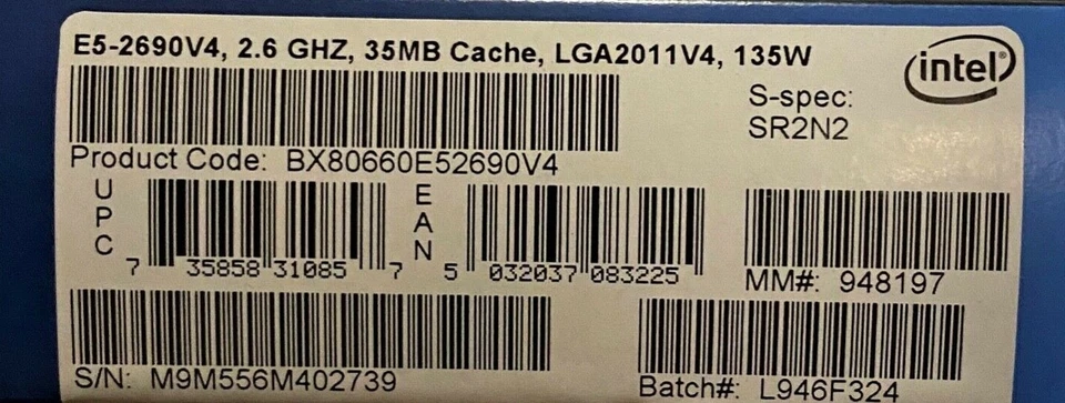 Intel BX80660E52690V4 SR2N2 Xeon Processor E5-2690 v4 35M Cache, 2.60 GHz NEW - Image 2 of 2