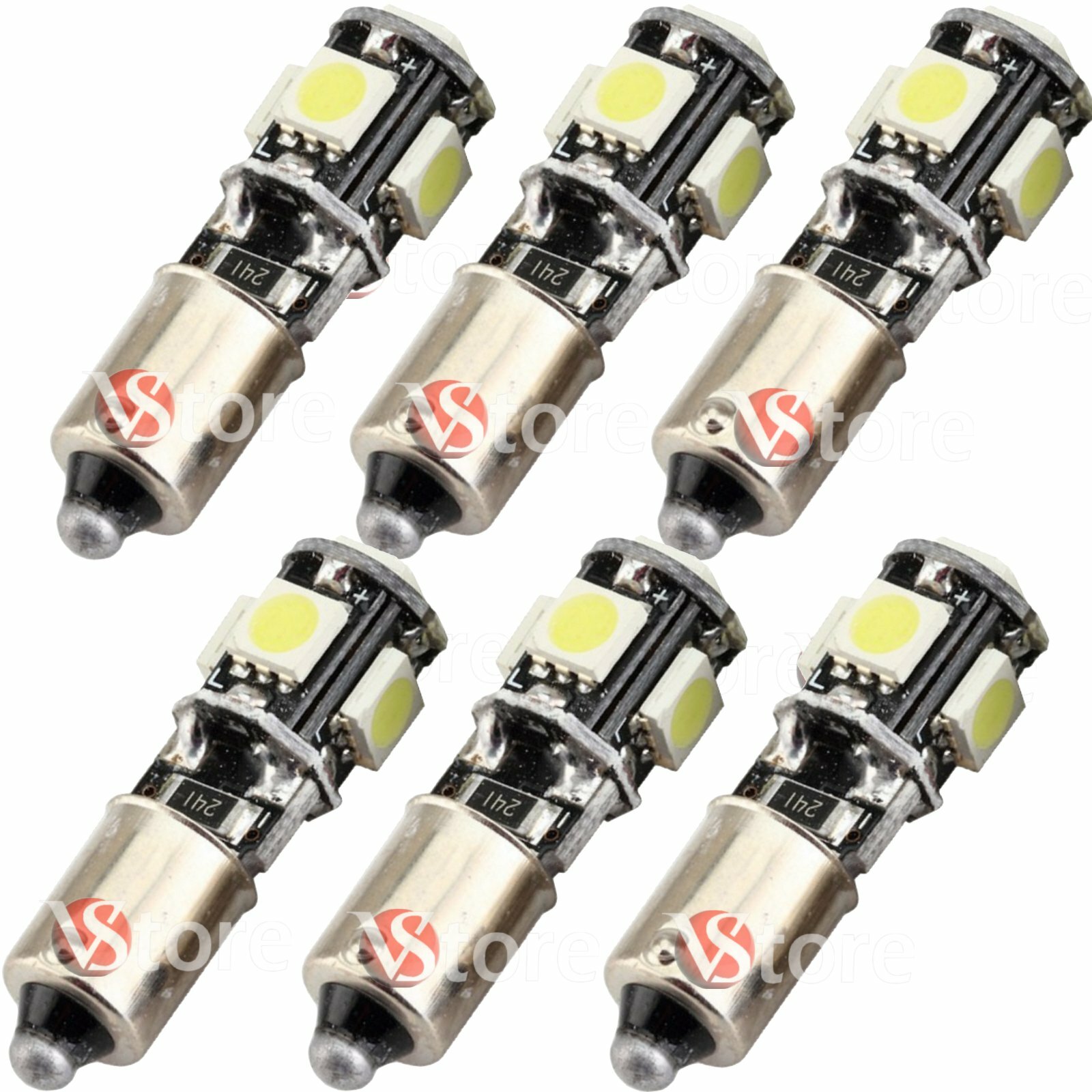 6x 5 LED 5050 SMD BA9S T4W H6W White Anti OBD Code Error Lamp Canbus
