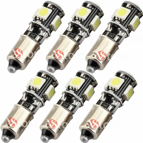 6X 5 LED 5050 SMD BA9S T4W H6W White Anti OBD Lamp Code Error Canbus