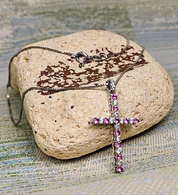 CZ STERLING SILVER CROSS Pendant + 18