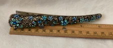 VINTAGE Blue Floral RHINESTONE DUCK BILL  Alligator HAIR CLIP - Beautifully Made