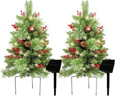 2 Pack 30in Solar Christmas Tree 100 LED Outdoor Pathway Lights 8 Modes Decor