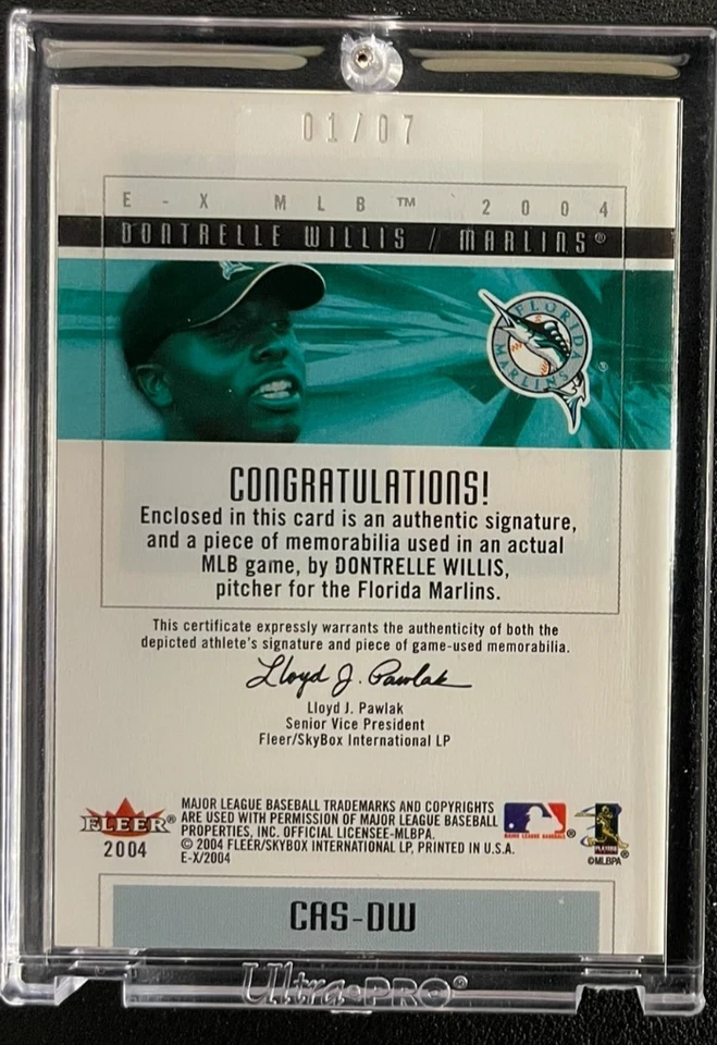 2004 Fleer E-X Clearly Authentics Dontrelle Willis 布贴亲笔签名 # 1/7 马林鱼队 — 第 2/4 张图片