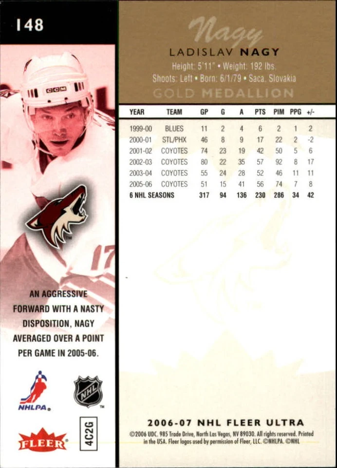 2006-07 Ultra Gold Medallion #148 Ladislav Nagy - HKY - Image 2 of 2
