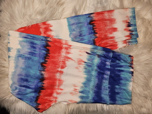 Lularoe Tc Red White Blue Tiedye Watercolor Leggings Americana 4th Of July - Picture 1 of 2