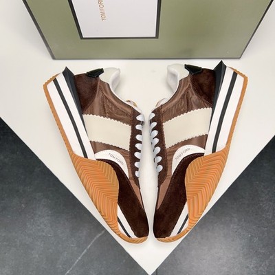 Tom Ford Brown Cream Suede Nylon Retro Platform Men's Sneakers Casual Shoes
