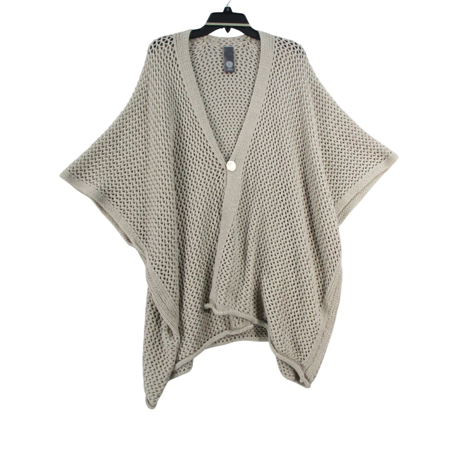Vince Camuto Women Tan Open Knit Button Front Poncho Cardigan Sweater Beige 5677