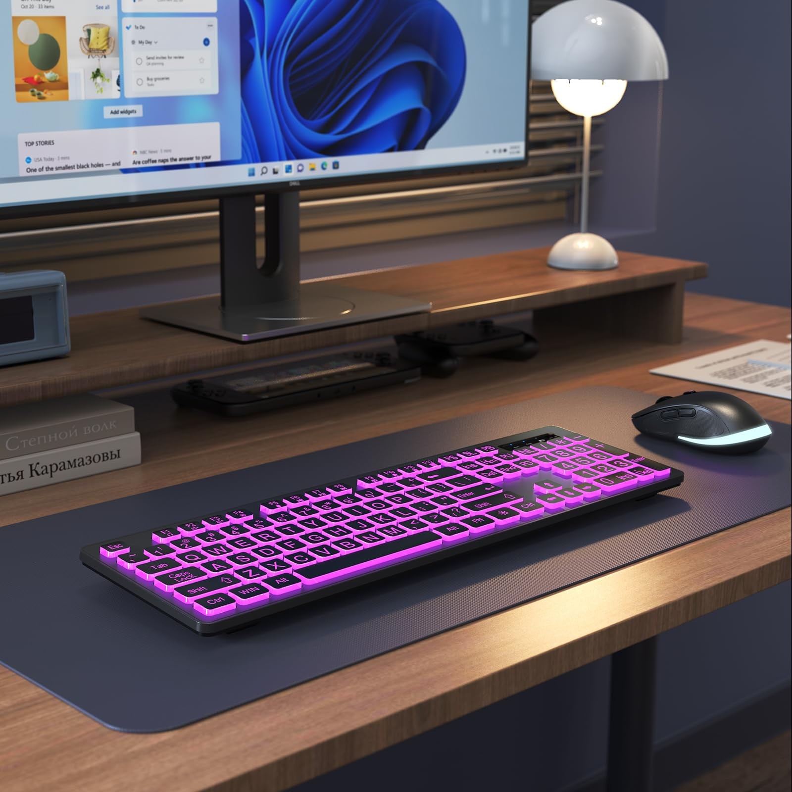 Large Print Wireless Keyboard and Mouse  7 Colors Backlit Keyboard, Oversize ...