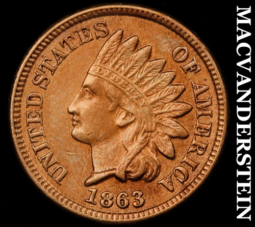 1863 Indian Head Cent - Scarce  Almost Unc / Uncirculated  Semi-key  #G4324