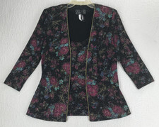 Alex Evenings Formal Open Jacket With Sleeveless Top Sz S Black Floral w Sparkle
