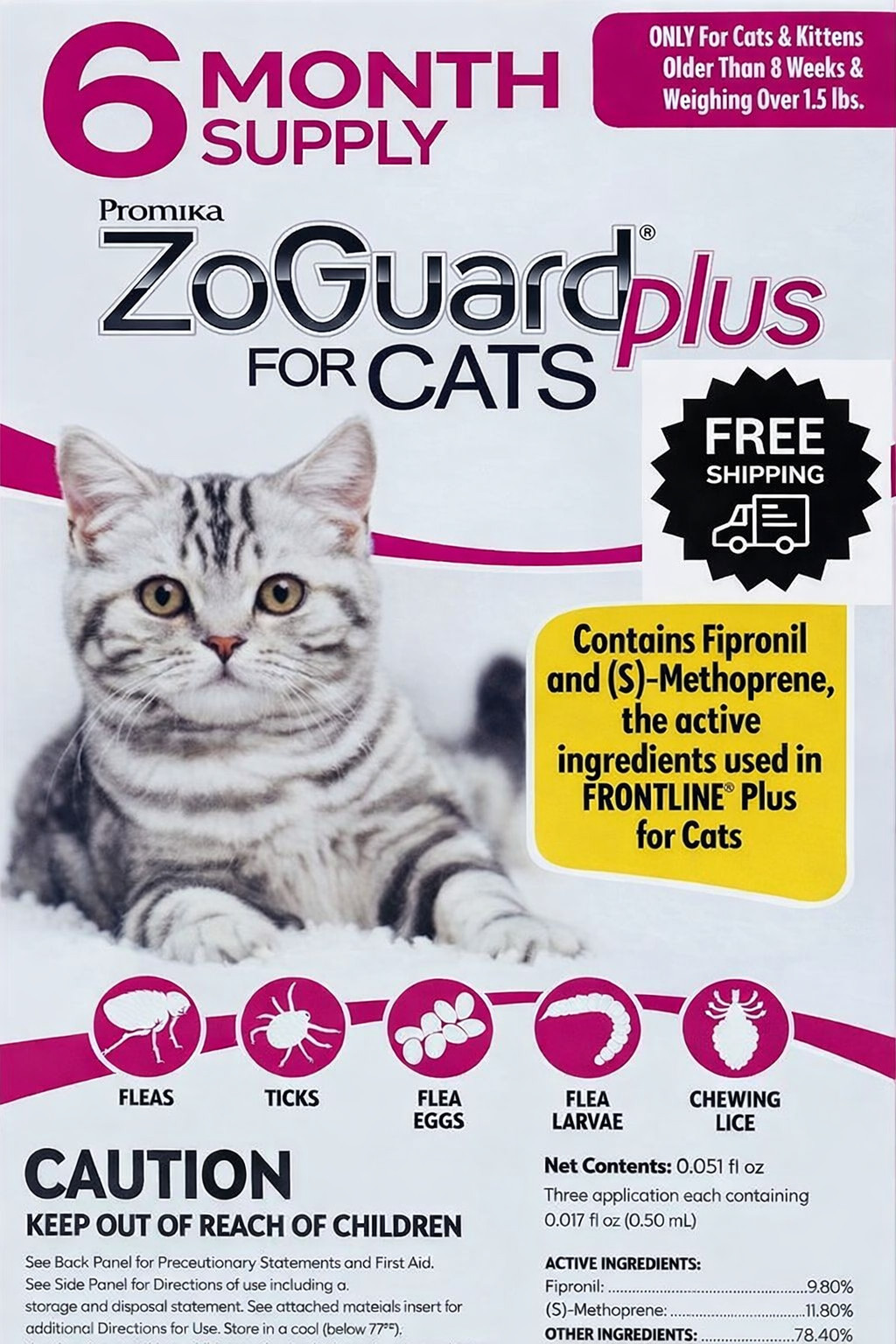ZoGuard Preventative Flea Treatment for Cats & Kittens 1.5lb+ (6 Month Supply)