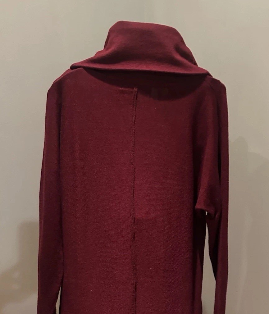 JOAN VASS NY Women’s Sweater Shawl Cowl Neck Autumn Red Tunic Size Small