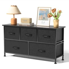 Dresser with 5 Drawers Wide Chest of Drawers for Living Room Hallway Black