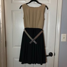 Calvin Klein Womens Dress 4 Fit and Flare Belted Brown Black Elegant Event READ