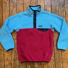 Patagonia Kids Synchilla Fleece Pullover Girls Medium 12 Snap T Blue Red Sweater