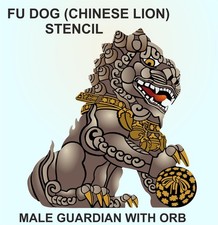 Large Fu Dog Lion STENCIL template animal ying-yang art Chinese statue mural UK
