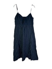 Vintage Y2K Coastal Sun Dress Womens Medium Linen Empire Waist Spaghetti