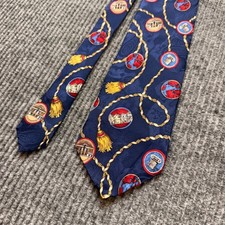 MBIA Silk Tie Mens Navy Blue Nautical Rope Globe Medallion USA Made Architecture