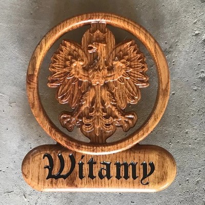 HandCarved Polish Eagle with decorative border and name plaque Perfect Gift