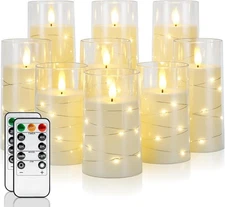 Homemory 9 Pcs Flameless Candles with Embedded Star String Fairy Ivory-9pcs 