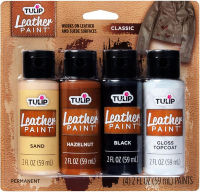 Leather Paint 4 Pack, Classic Colors Sand, Hazelnut, Black and Top Coat