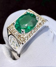 Emerald Men s Signet Ring, 925 Sterling Silver Ring, Green Gemstone Jewelry Gift